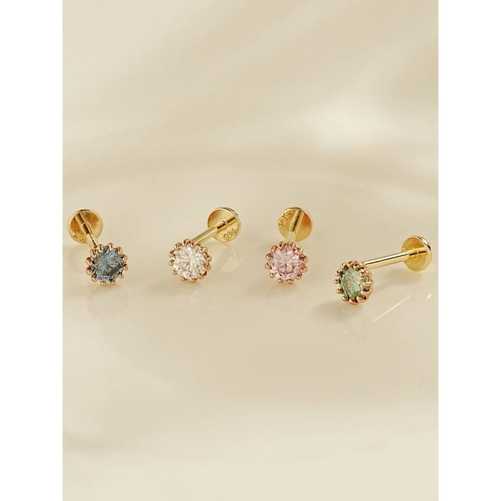 [0.8mm] 14K Gold Internal Moissanite Diamond Shining Labret Piercing Earrings