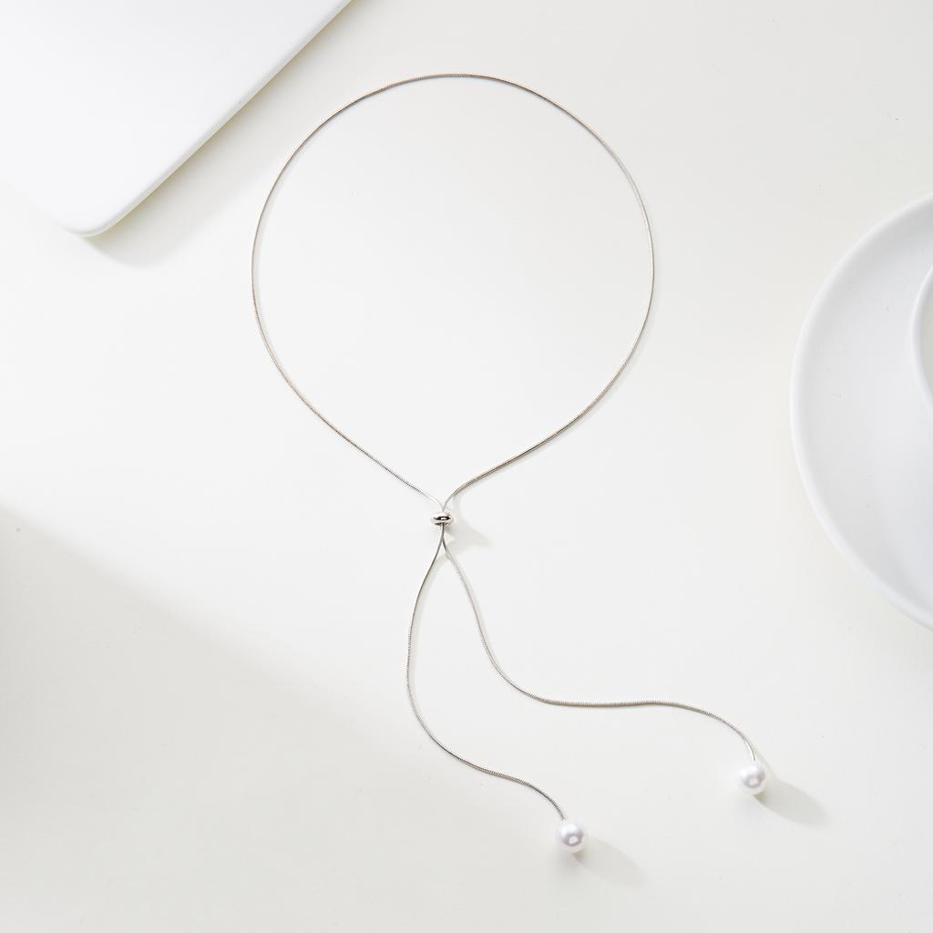 Trendy Imitation Pearls Long Tassel Y Shaped Necklace For Women Gold Silver Chain Choker Party Jewelry Accessories Adjustable