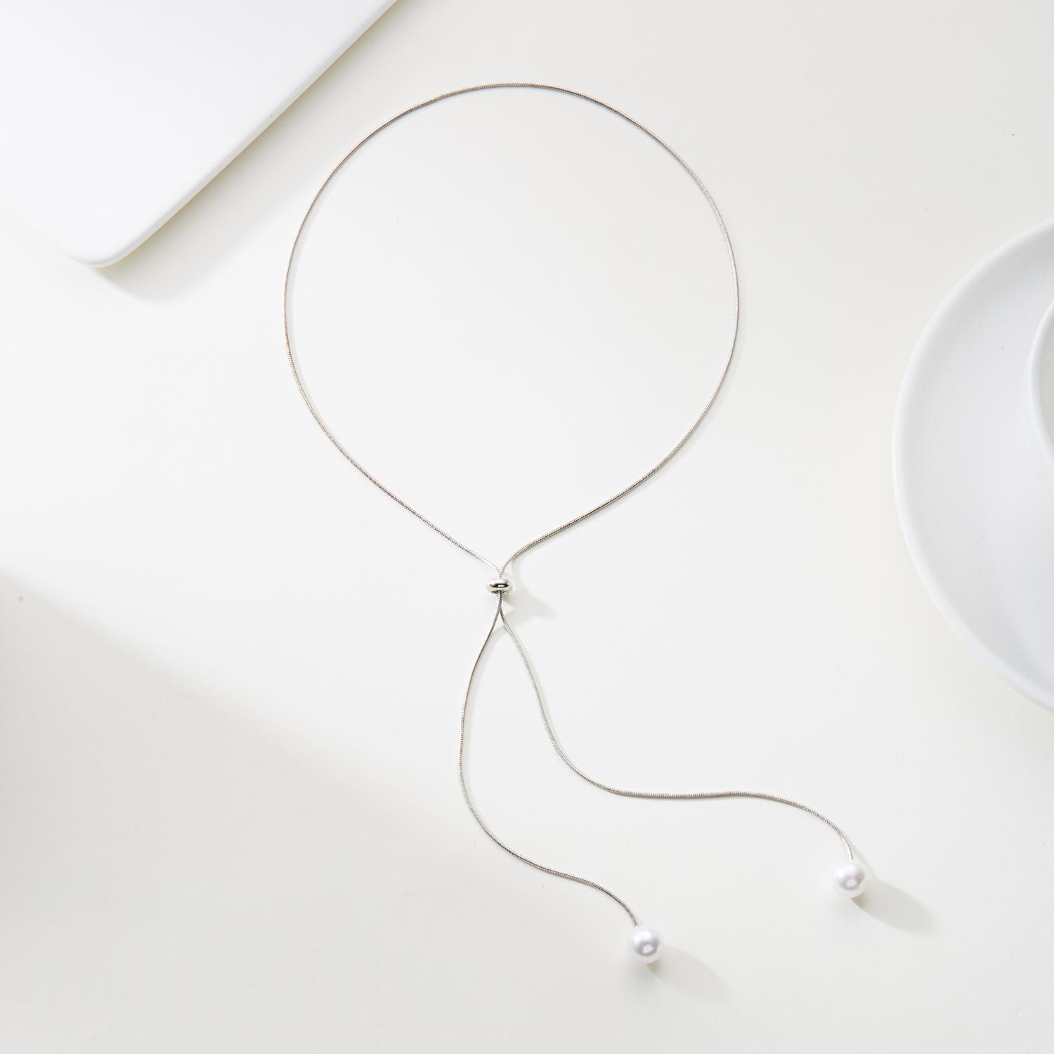 

Trendy Imitation Pearls Long Tassel Y Shaped Necklace For Women Gold Silver Chain Choker Party Jewelry Accessories Adjustable
