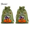 Trick or Treat Party Souvenirs 2Pcs Halloween Pumpkin Drawstring Bags for Candy Treats, Retro Burlap Rustic Linen Goodie Bags, Portable Kids