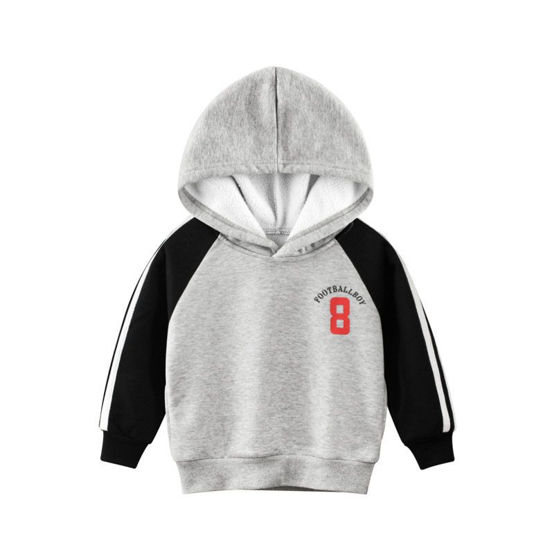 Brushed Hoody Kids Korean Style Autumn and Winter Clothes Gray 120