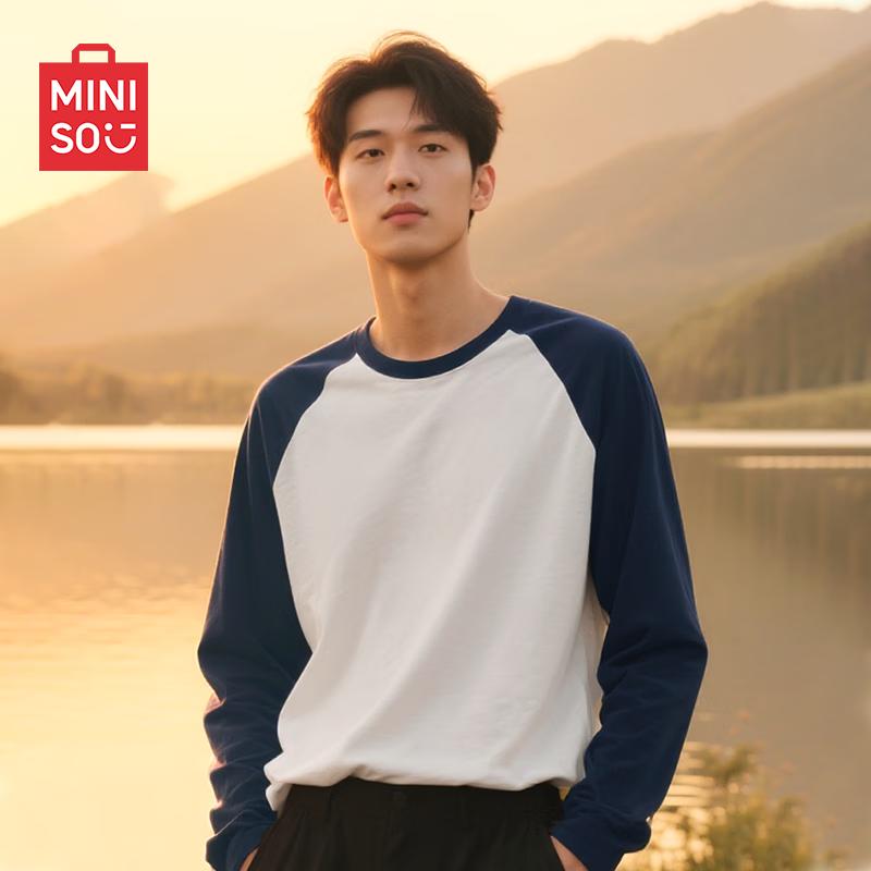 MINISO Men s Color-Block Cotton Long Sleeve T-Shirt L