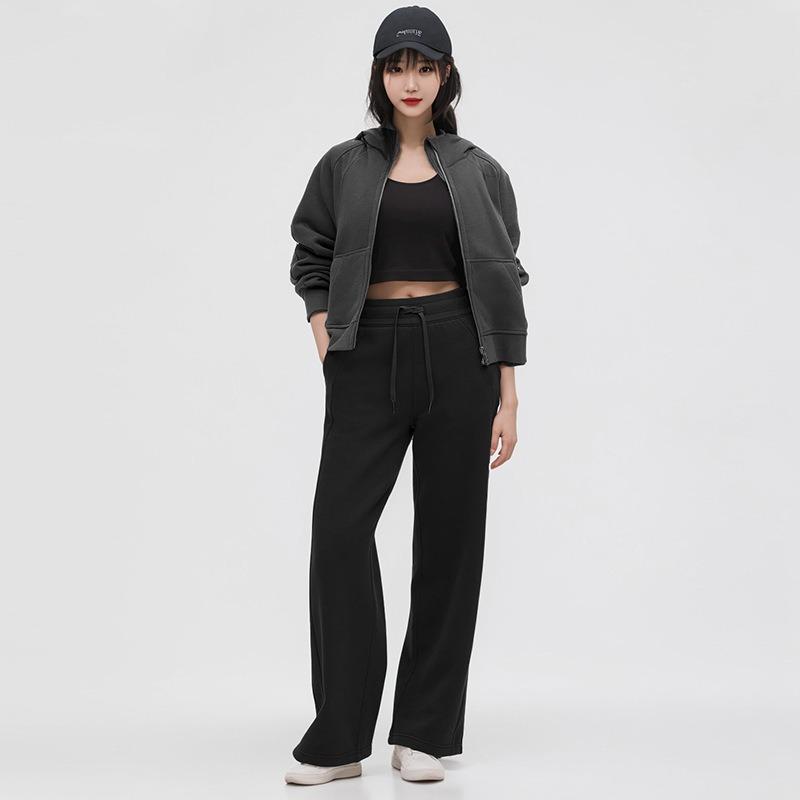 Autumn and winter women's yoga new sports and leisure high waist loose drawstring straight fleece warm wide leg sweater pants