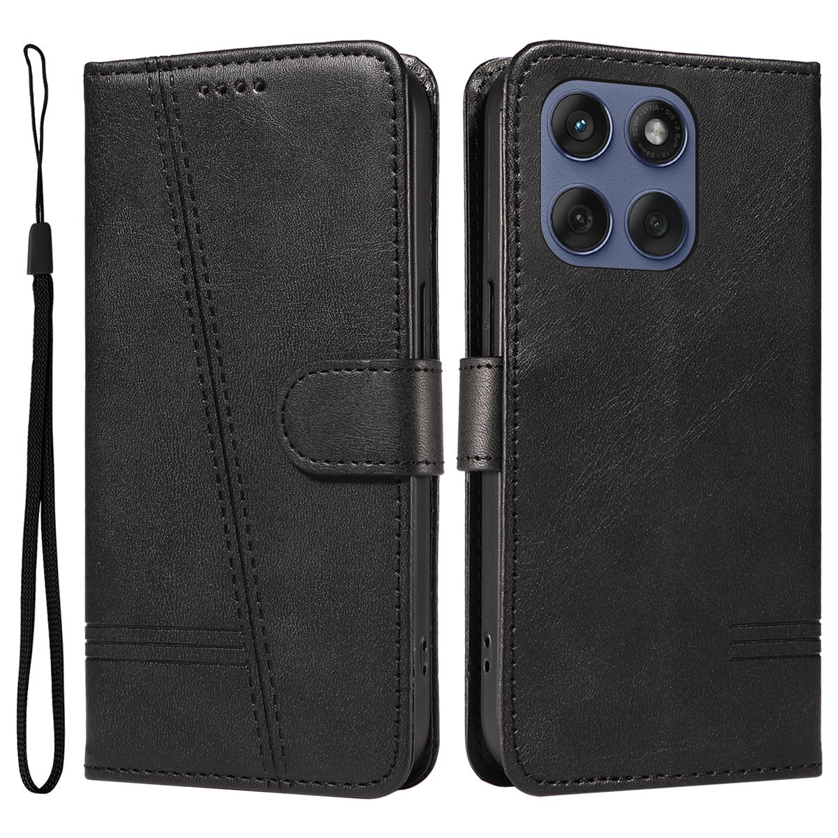 

Для Motorola Edge 60 5G/Motorola Edge 60 Pro 5G/Motorola Edge (2025) 5G/Motorola Edge 60 Fusion 5G Чехол-кошелек Кожаный чехол для телефона с подставкой с Т-образными линиями Black