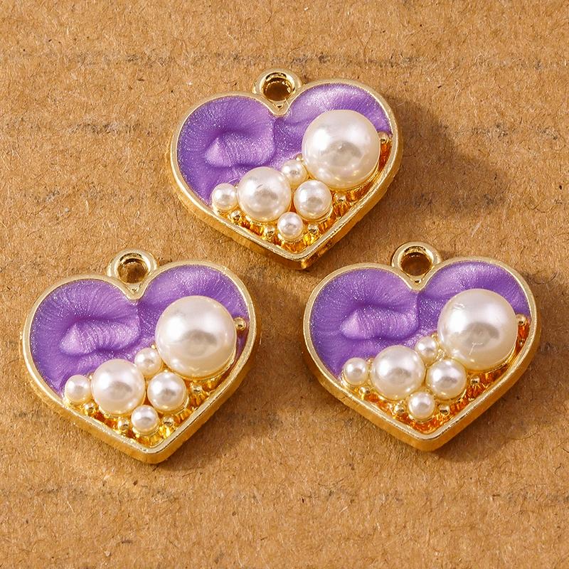 10 Pcs 17*17mm Enamel Pearl Love Heart Pendants Charms for Jewelry Making Earrings Necklace DIY Bracelet Accessories Supplies
