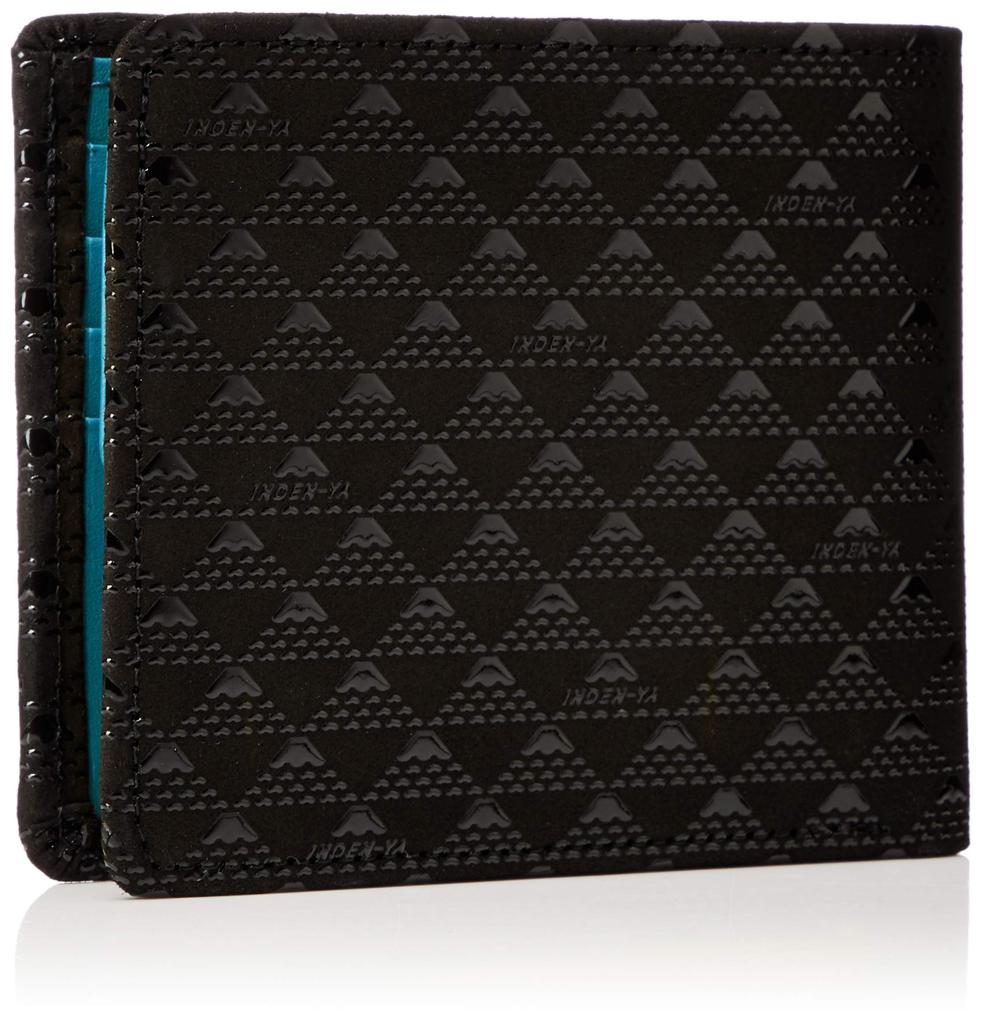 Indenya Takane Bifold Wallet, Takane Billfold, Takane Black Fuji Deer Leather with Black Lacquer Mount Fuji Pattern, 2803-01