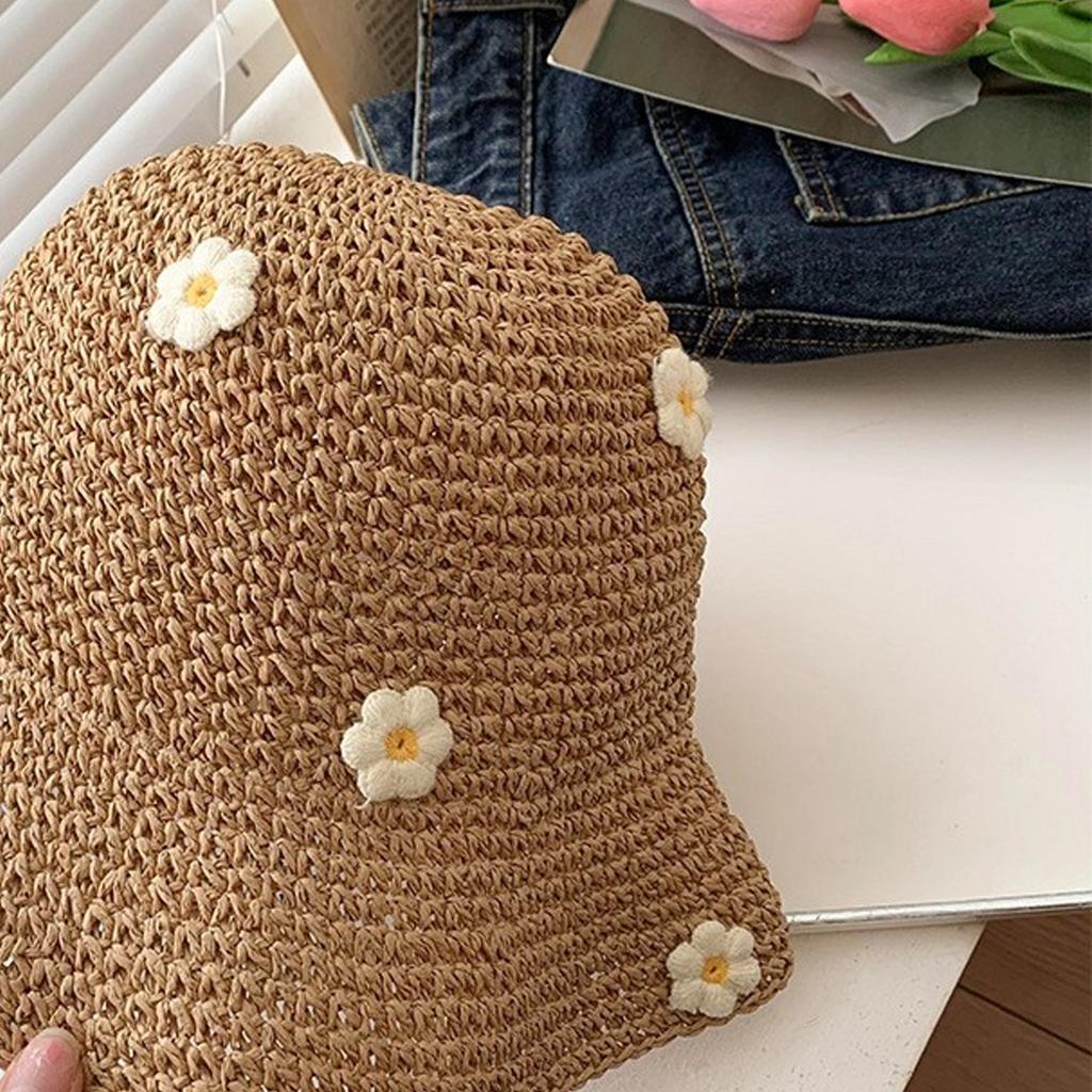 Foldable Straw Sun Hat With Wide Brim For Beach Vacation Summer Outdoor Activities Floral Design Breathable Women's Hat