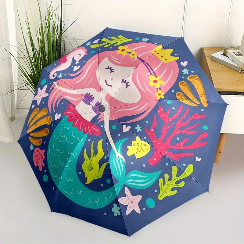 1pc Mermaid Fantasy Ocean Scene Umbrella with Plastic Handle,Suitable for All Seasons Home Travel Outdoor UmbrellaB1898