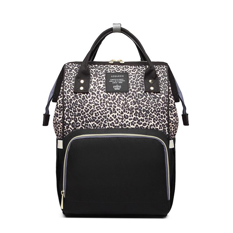 

LEQUEEN Multifunctional Leopard Print Maternity Backpack - Large Capacity, Waterproof Mommy Bag