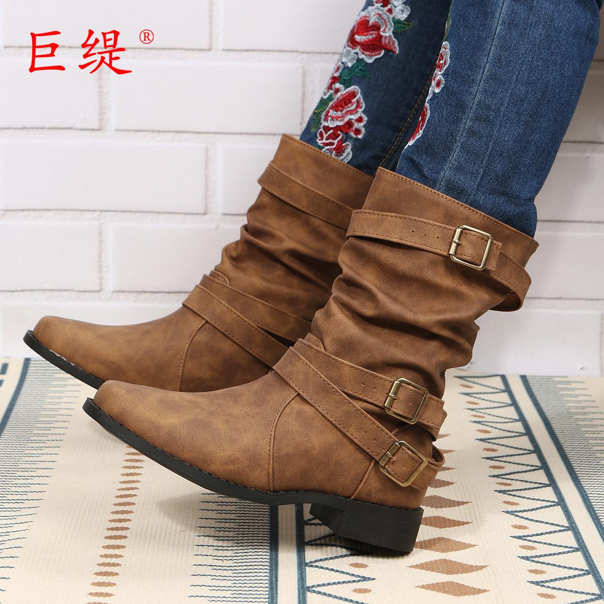

2025 autumn and winter new giant Ti low-heeled boots wish European and American large-size women s boots Martin boots spot 43 темно-коричневого