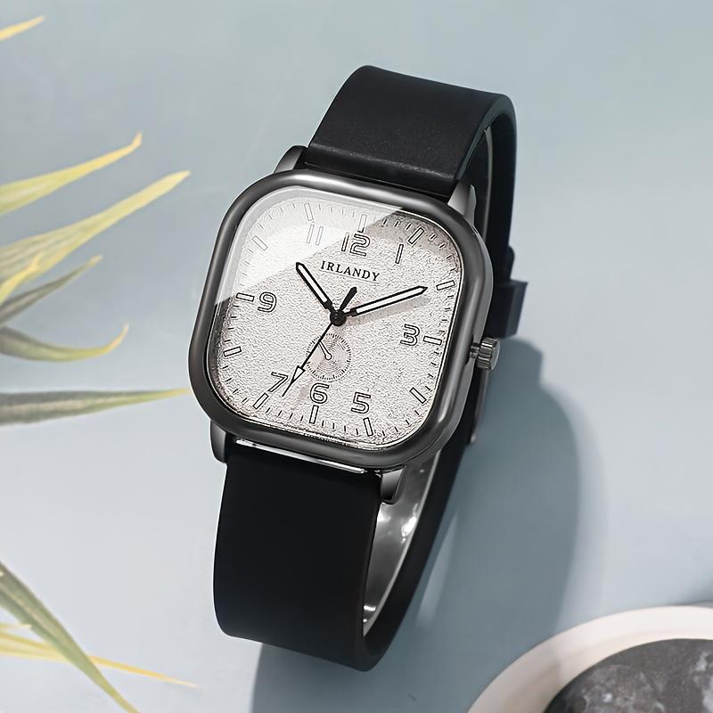 Men's Fashion Quartz Watch with A Square Dial and Silicone Strap, An Ideal Gift Suitable for Both Business and Leisure Occasions