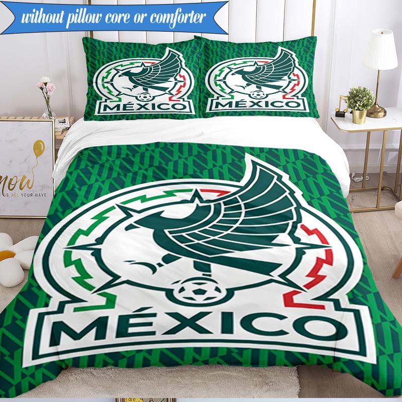 Mexico Football Emblem 3pcs Bedding,Including 1pc Duvet Cover And 2pcs Pillowcases Perfect for Christmas,Ideal for Bedroom, Dormitory