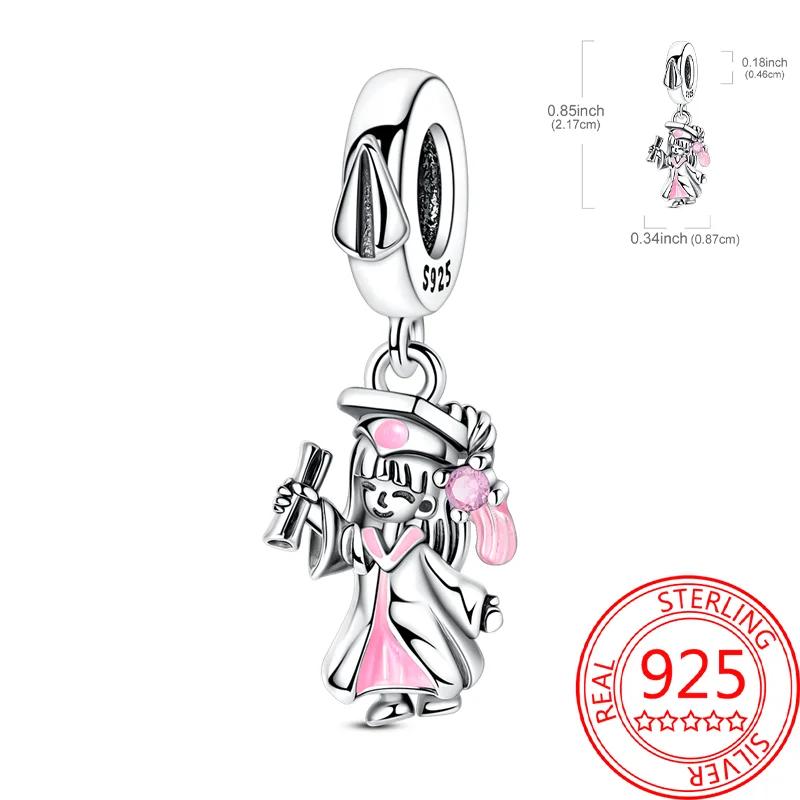 Real Copper Graduation Series Charms Owl Bachelor'S Hat Book Pink Girls Bead Fit Original Bracelets Diy Fine Gifts For Women