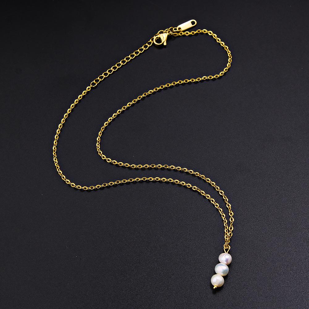 Natural Freshwater Pearl Pendant Necklace - Light Luxury Fairy Design, Titanium Steel with Gold Plating (YS51)