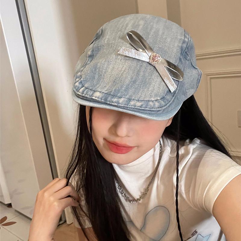 And Trendy Comfortable Denim Beret Hat For All Genders With Beautiful Butterfly Knot For Style Seasonal