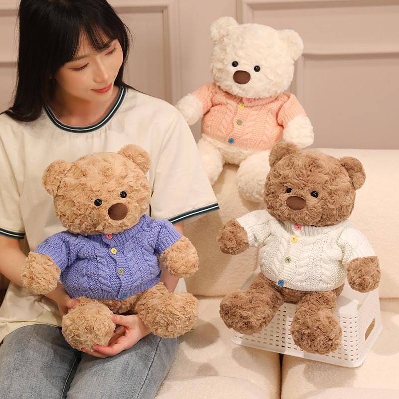 Plush Bear Teddy Stuffed With Cozy Sweater Soft Huggable Bedtime Gift Companion