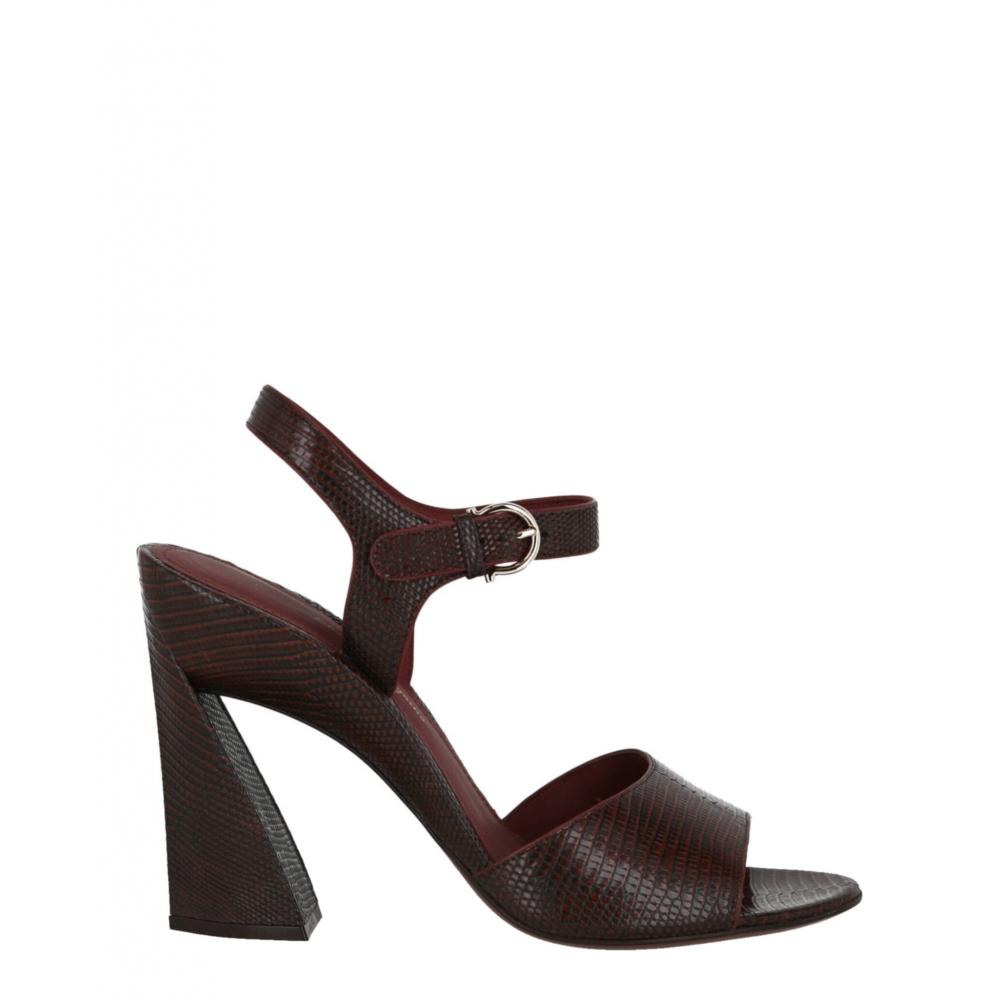

Salvatore Ferragamo Aede Lizard Embossed Heel Sandal Orange Brown US 9.5