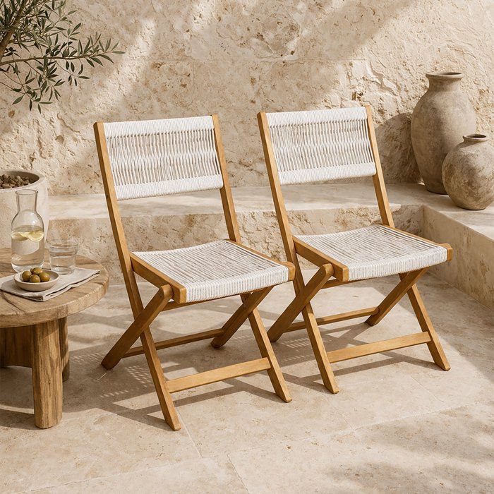 Set of 2 Folding Garden Chairs - AWANA - FSC Acacia Wood - Braided Cord - 52 X 48 X 85 Cm