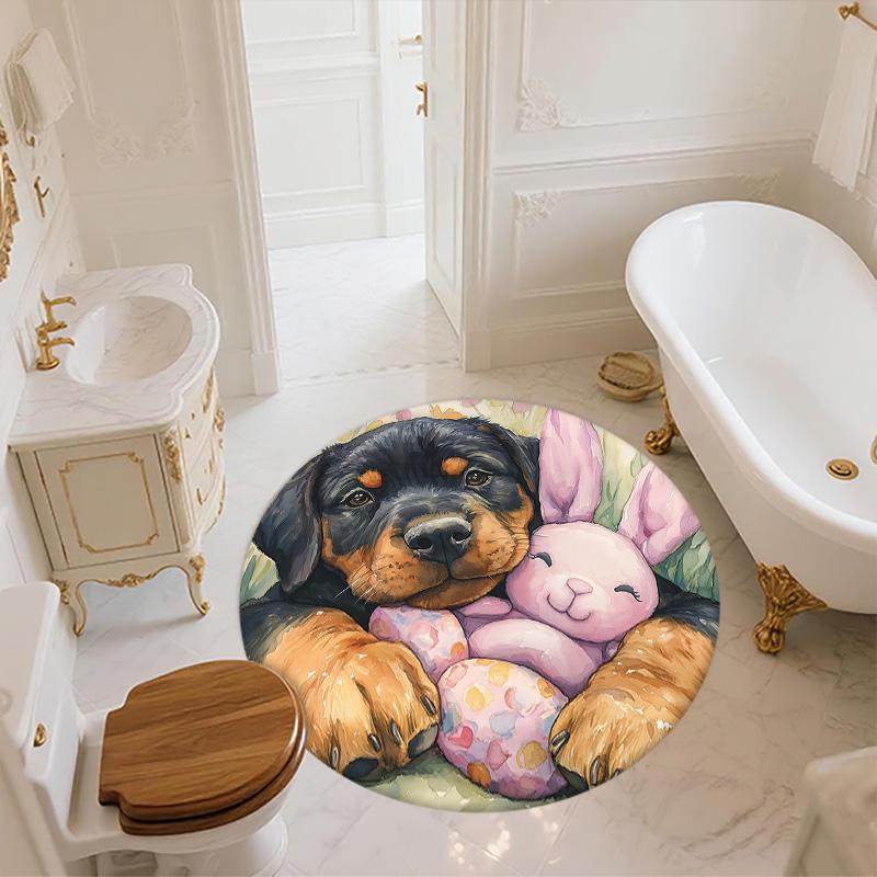 Plush Dog,Round Area Rug,Carpet Rug for Living Room Bedroom Sofa Playroom Decor,Non-slip Floor Mat