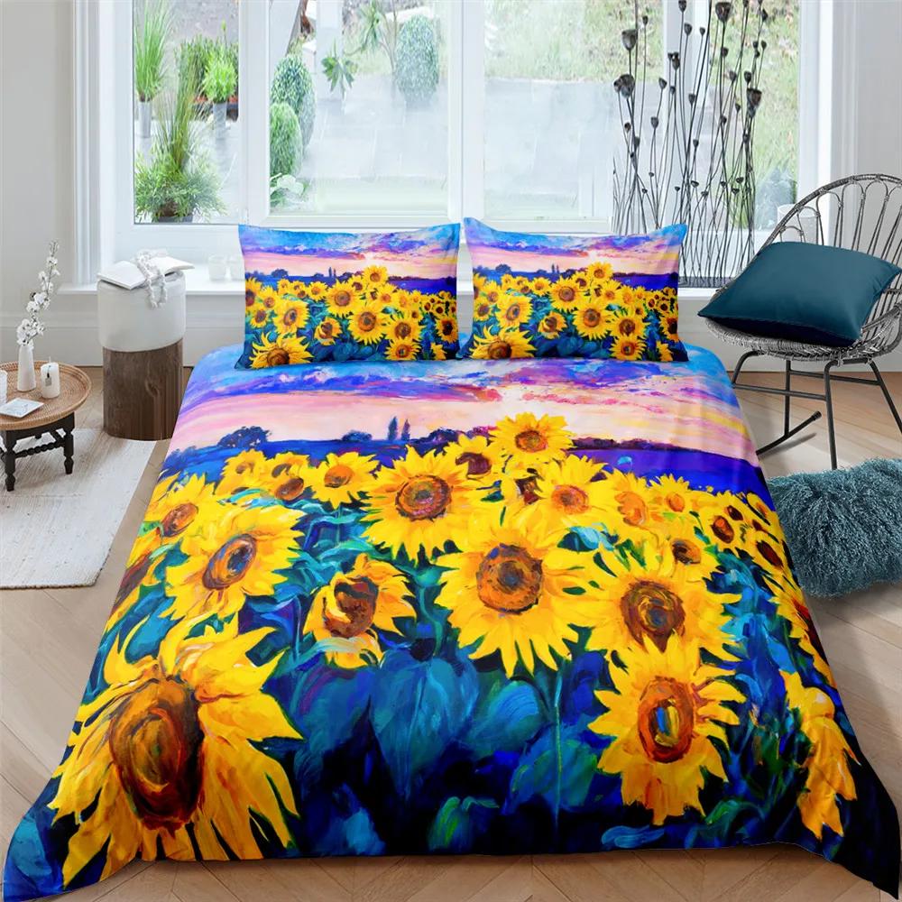 Sunflower Rainbow Duvet Cover Yellow Flowers for Children Girl Women Floral Colorful Polyester Quilt Cover Bedroom Decorations
