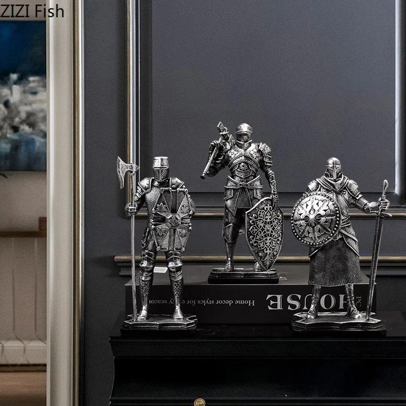 Rycerze Kreatywne Figurki Statua Dekoracja Biurka Ciężko Opancerzeni Rycerze Postacie Rzeźby z Żywicy Estetyczna Dekoracja Pokoju