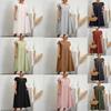 European and American Solid Color Sleeveless Loose Cotton and Linen Pocket Dress