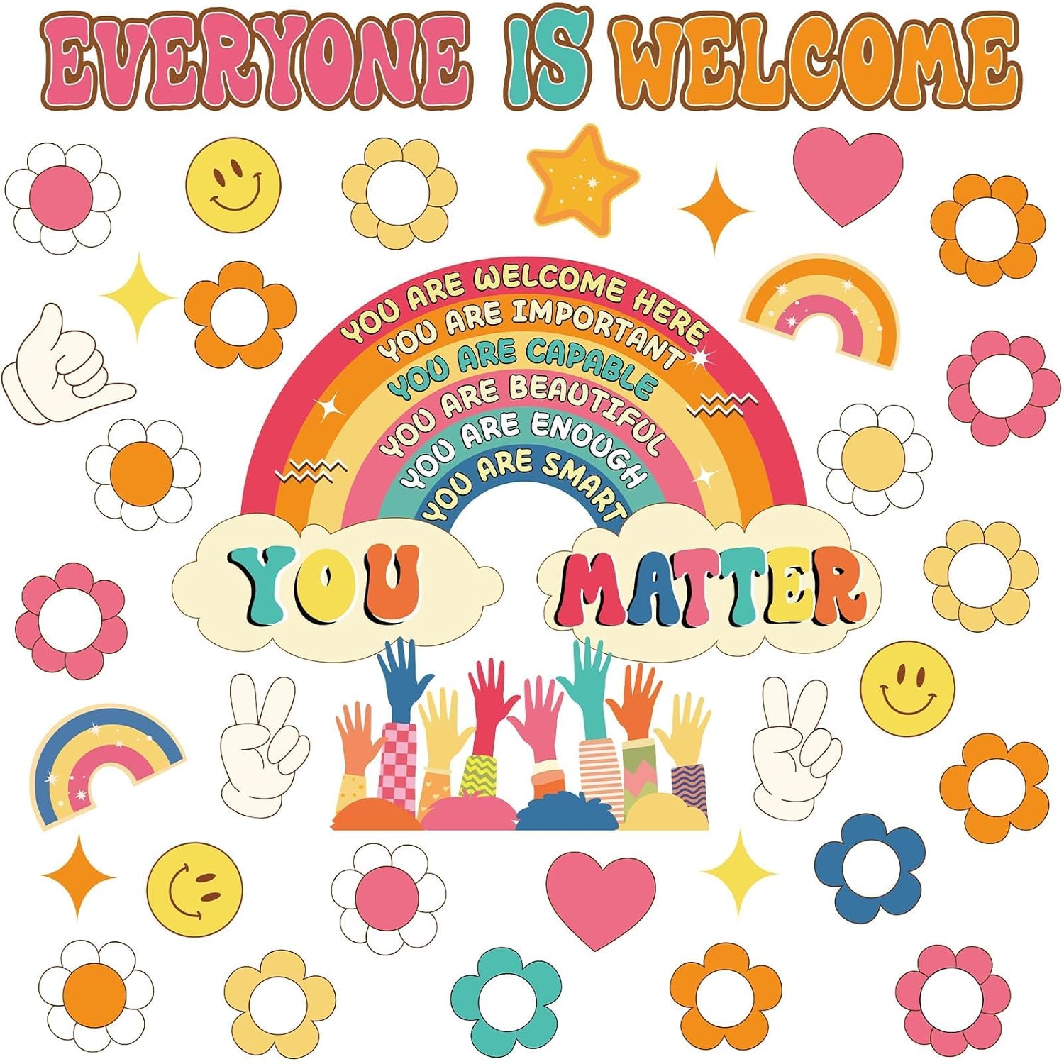 Boho Bulletin Board Decorations for Classroom, 35Pcs Everyone is Welcome Classroom Positive Motivational pirational Affirmation Wall Decor Boho красный