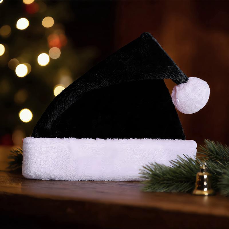 Soft Plush Christmas Santa Hat with Fluffy White Brim Multicolor Optional for Holiday Party Xmas Cosplay Costume