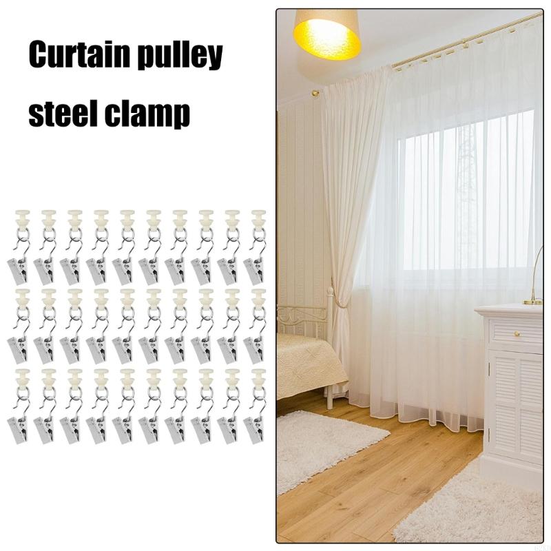62KD 60Pack Metal Curtain Rails Hooks Gliders for Shower Curtain Home Decors for Curtain Track Rails for Home Offices Use