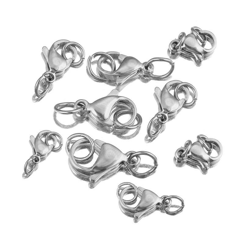 HX6F 40Pcs Versatile Stainless Steel Lobster Clasp Jewelry Making Kits for Necklaces 10mm