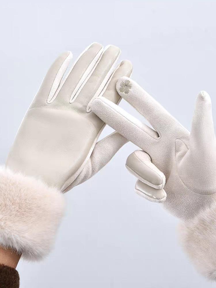 Touchscreen Velvet Windproof and Cold Proof Otter Rabbit Fur Mouth Warm and Extended Suede Women Autumn and Winter Gloves