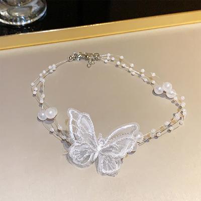 Elegant Multilayer Pearl Neck Chain  Butterfly Necklace For Women Wedding Jewelry Accessries Gift