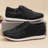 Plus Size Flat Casual Sports Shoes Women's 2025 New Sequin Lace-up Shoes