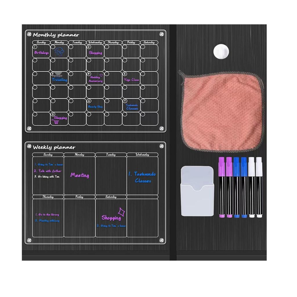 Magnetic Acrylic Dry Erase Monthly & Weekly Calendar Planner for Fridge