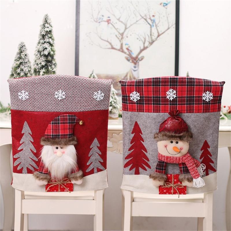 Christmas Themed Santa and Snowmans Chair Slipcovers Nonwoven Materials Quick Setups Holiday Decoration