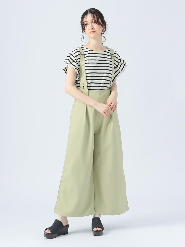 Beams Heart Tee with Tucked Sleeves and Striped Striped Off One Size S/S Pullover, Women's, White,