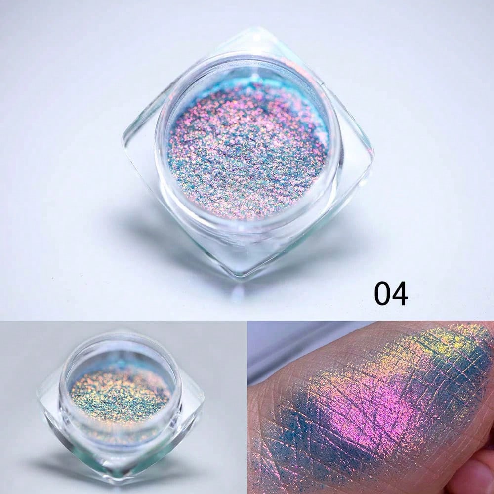 4pcs/1pc Y2K Polarized Nail Powder, Hypoallergenic Chameleon Glitter Powder For Nail Art, Aurora Neon Holographic Flakes, Multi