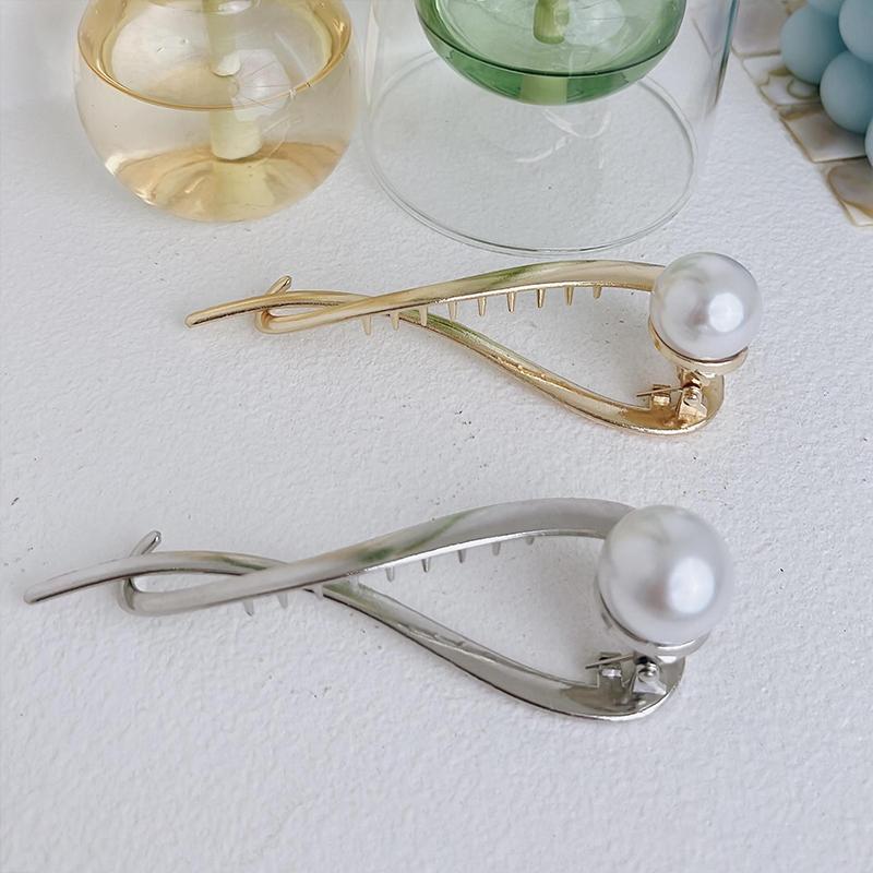 3PCS Fashion Advanced Korean Version Simple Frog Buckle Twist Clip Irregular Temperament Bead Metal Flat Hair Clip