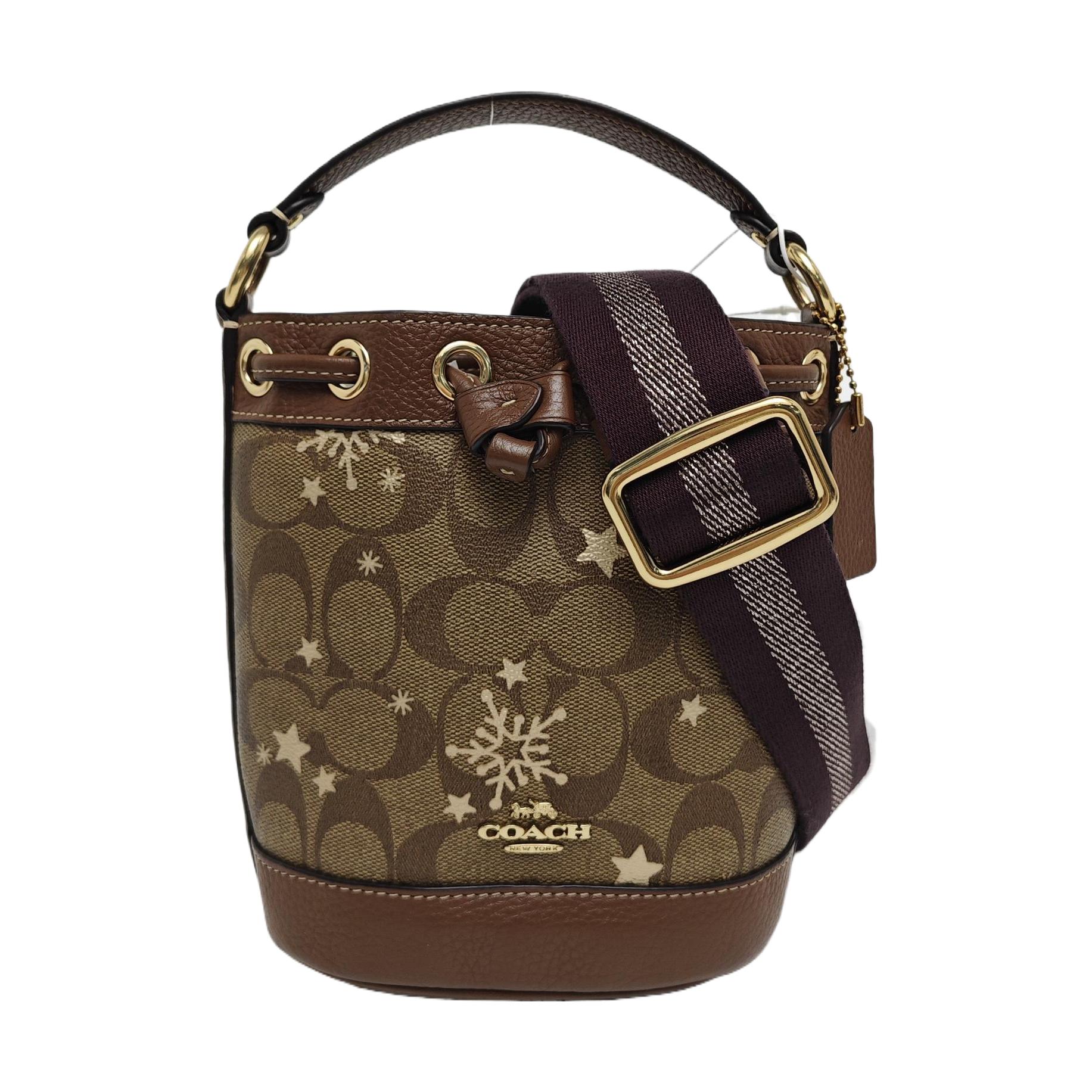 [Pre-Owned] Dempsey 15 Letter Logo Drawstring Closure Star Snowflake Print Coated Canvas Pebble Leather Bucket Bag - Excellent #16AKO1T ONE SIZE