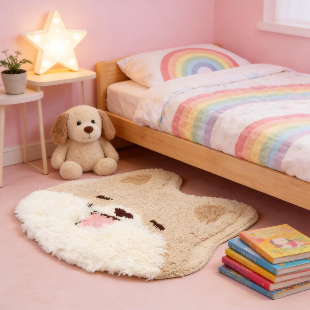 Cartoon Dog Shaped Bathroom Absorbent Mat With Non Slip Backing For Kids Room Decor
