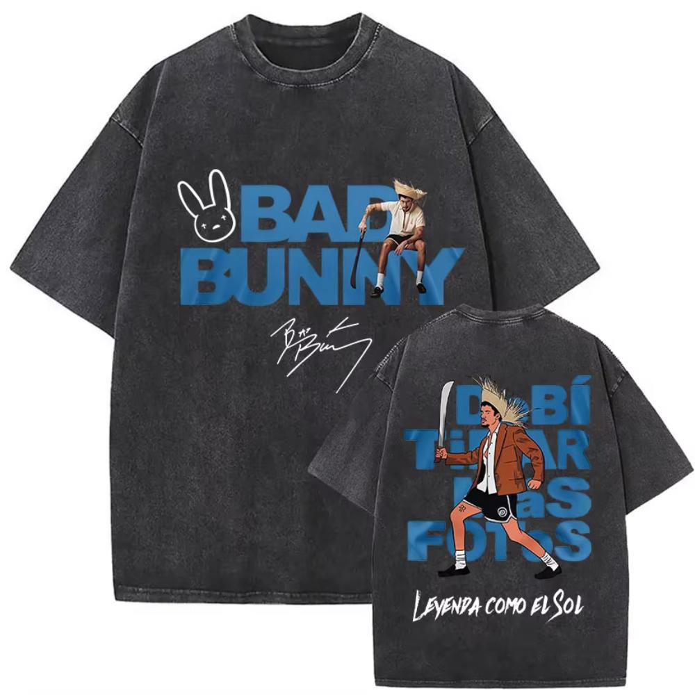 s Vintage Washed Bad Bunny Album T Shirt Mens Gothic Hip Hop Short Sleeve Tshirts Pop Fashion Casual Tshirt Streetwear