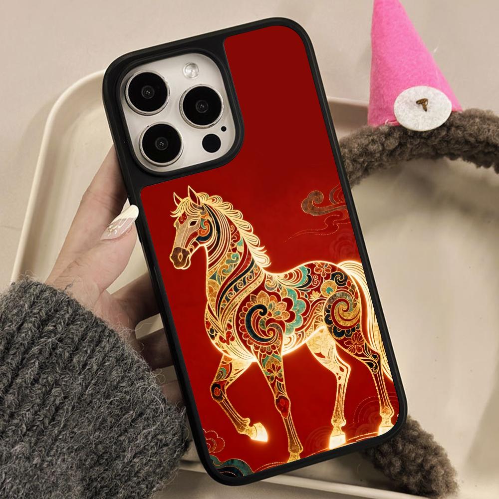 Golden Horse Year Mobile Phone Case for iPhone 17 16 15 14 13 12 11 Air Pro Max Plus Matte Surface Colorful Cover Pretty Cover