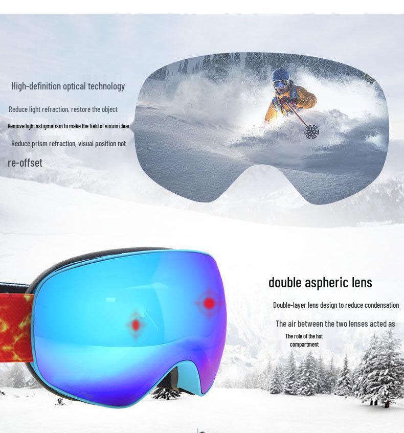 Double-Layer Anti-Fog Ski & Mountaineering Goggles for Enhanced Clarity - Suitable for Kids, Men, and Women.