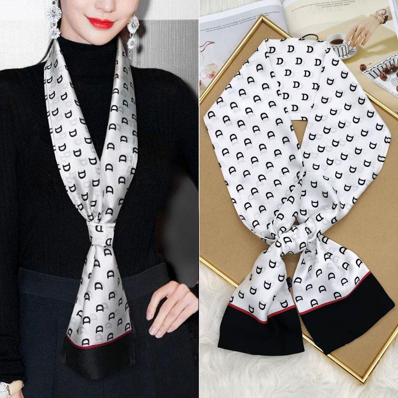 Luxury Design Print Hair Ribbon Scarf Women Neck Tie Bag Scarfs Satin Silk Skinny Headscarves Ladies Foulard Floral Bands