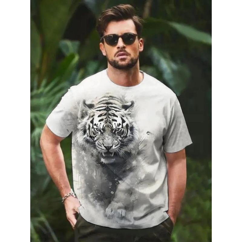 Summer Round Neck 3D Animal Print Top Fashionable Casual Short Sleeved Men's T-shirts