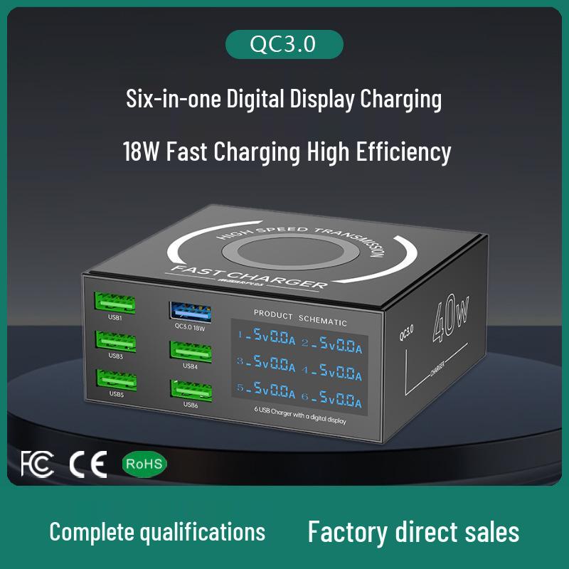 Cross-Border Multi-Port Charger with QC3.0 - Six-in-One USB Desktop Charging Station