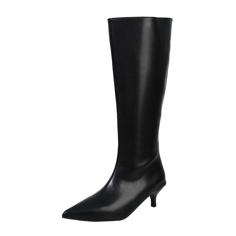 Off-white High Tube Elastic Thin Boots Women's Boots Temperament Simple Pointed Thin Heel But Knee Boots Women