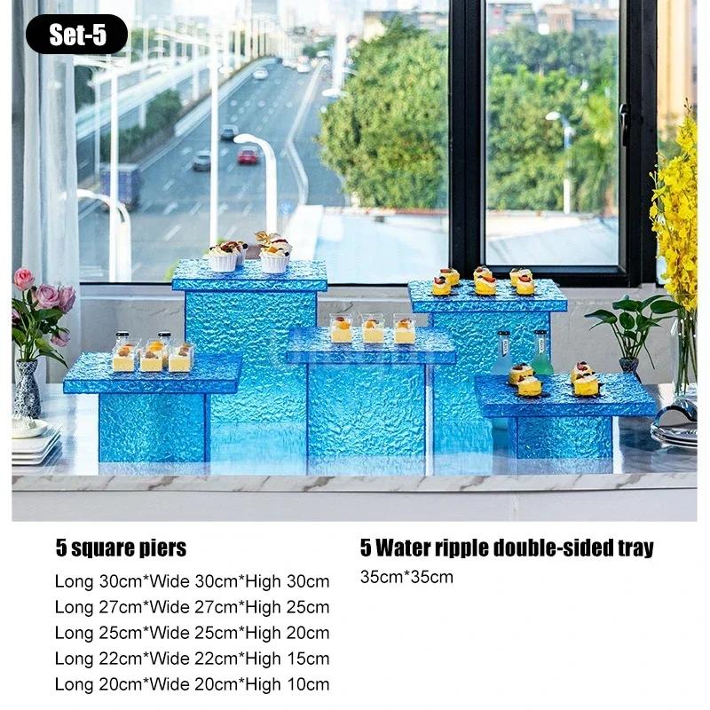 Dessert table Buffet table Food display rack Acrylic Cold Food Display Stand Hotel tea break table setup Ornament set Blue booth