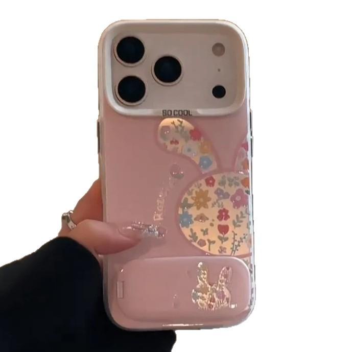 Girl hollow floral rabbit suitable for Apple 17Promax mobile phone case IP16 color silver IMD15Pro bracket cover