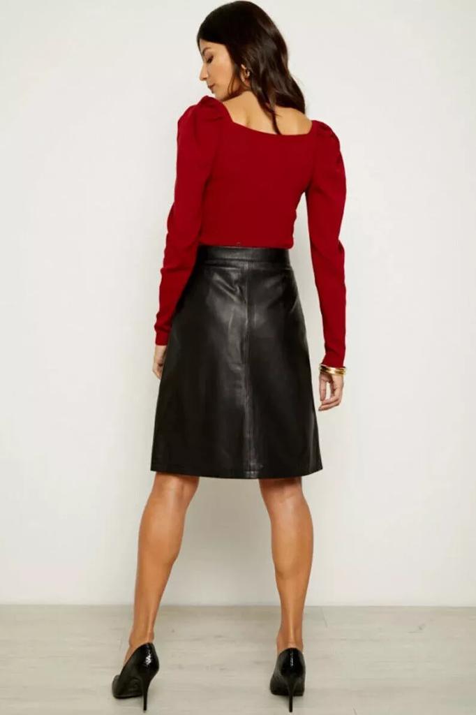 Stylish Black Genuine Soft Lambskin Leather Party Formal Handmade Women's Skirt